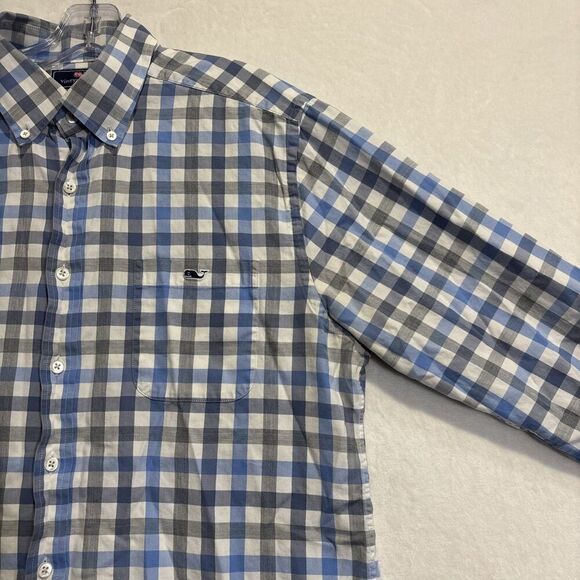 Vineyard Vines Men's Button Down Slim Fit Tucker Shirt Whale Blue Grey Large - Picture 10 of 16